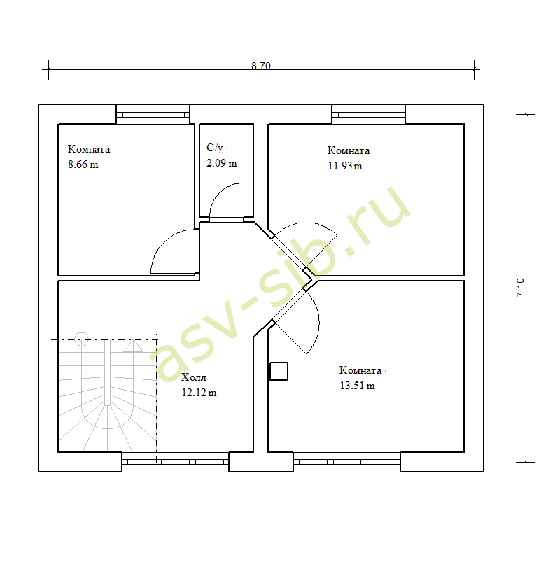 Планировка второго этажа дома из теплоблоков, проект П-113